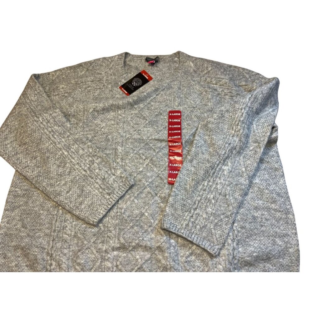 Vince Camuto Soft Men's Cable Knit Gray Sweater With Crew Neck Acrylic & Wool